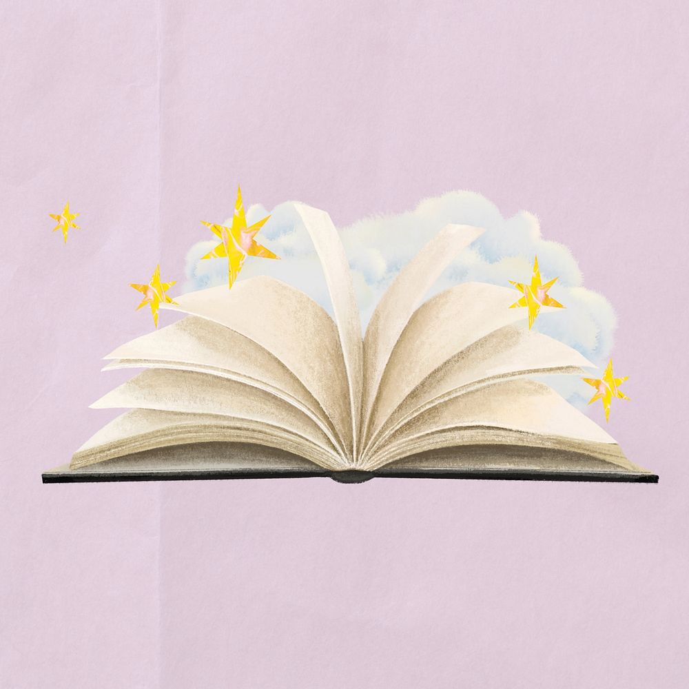 Sparkly open book, education illustration