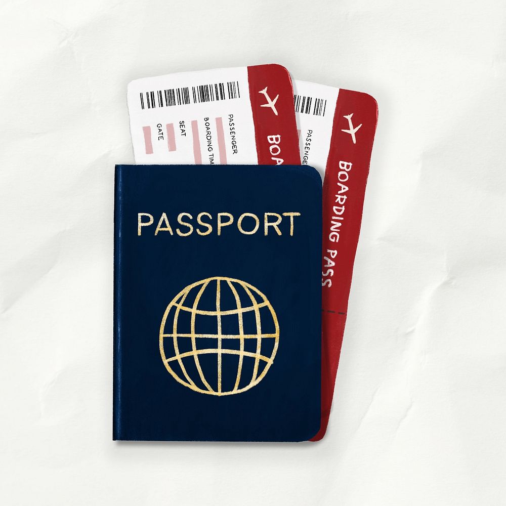 Passport plane ticket, travel illustration