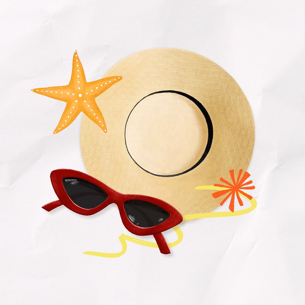 Sunhat and sunglasses illustration, travel remix
