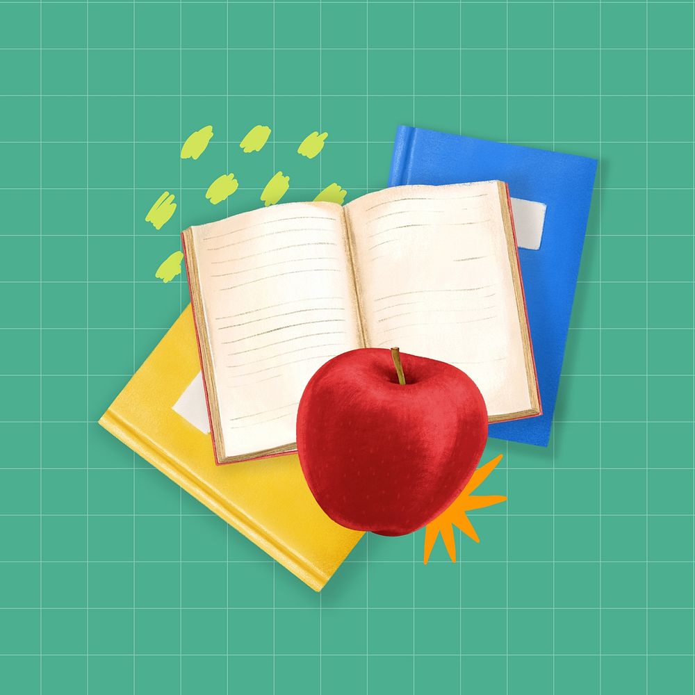Education aesthetic, book and apple illustration