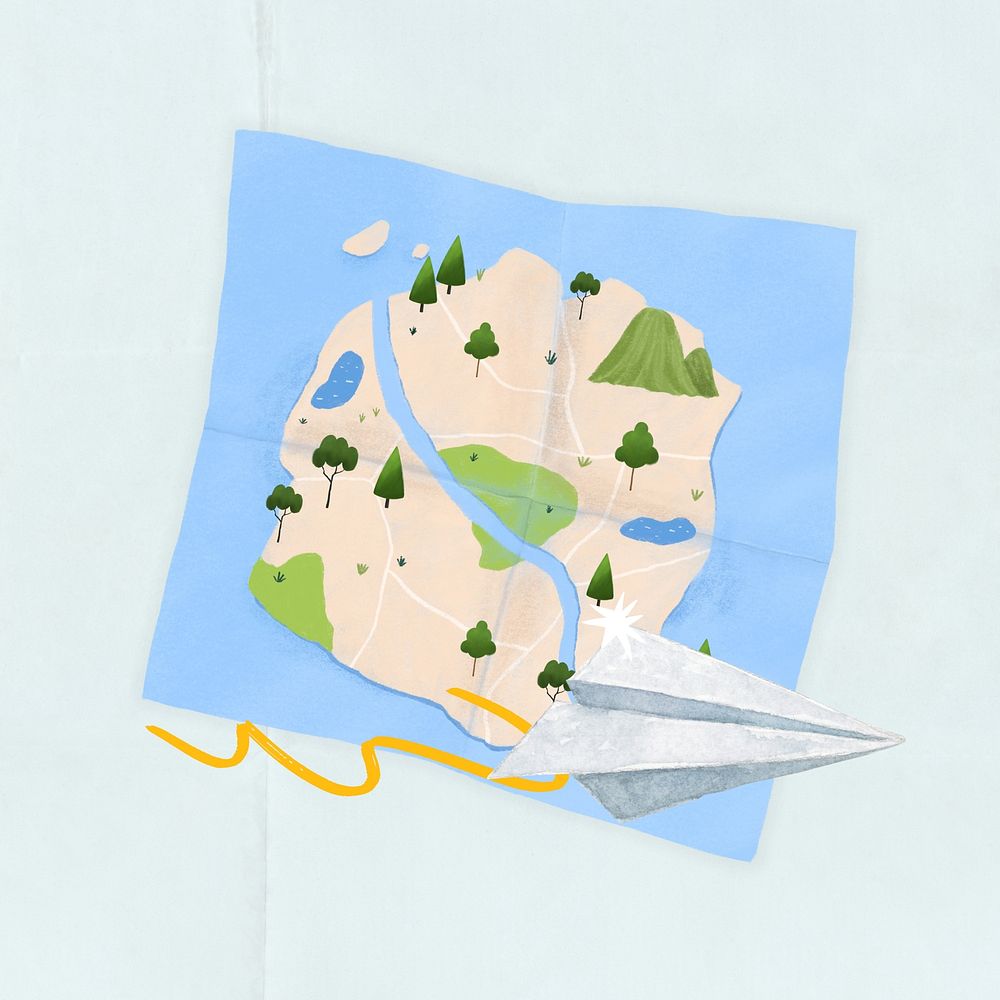 Travel map, paper plane illustration