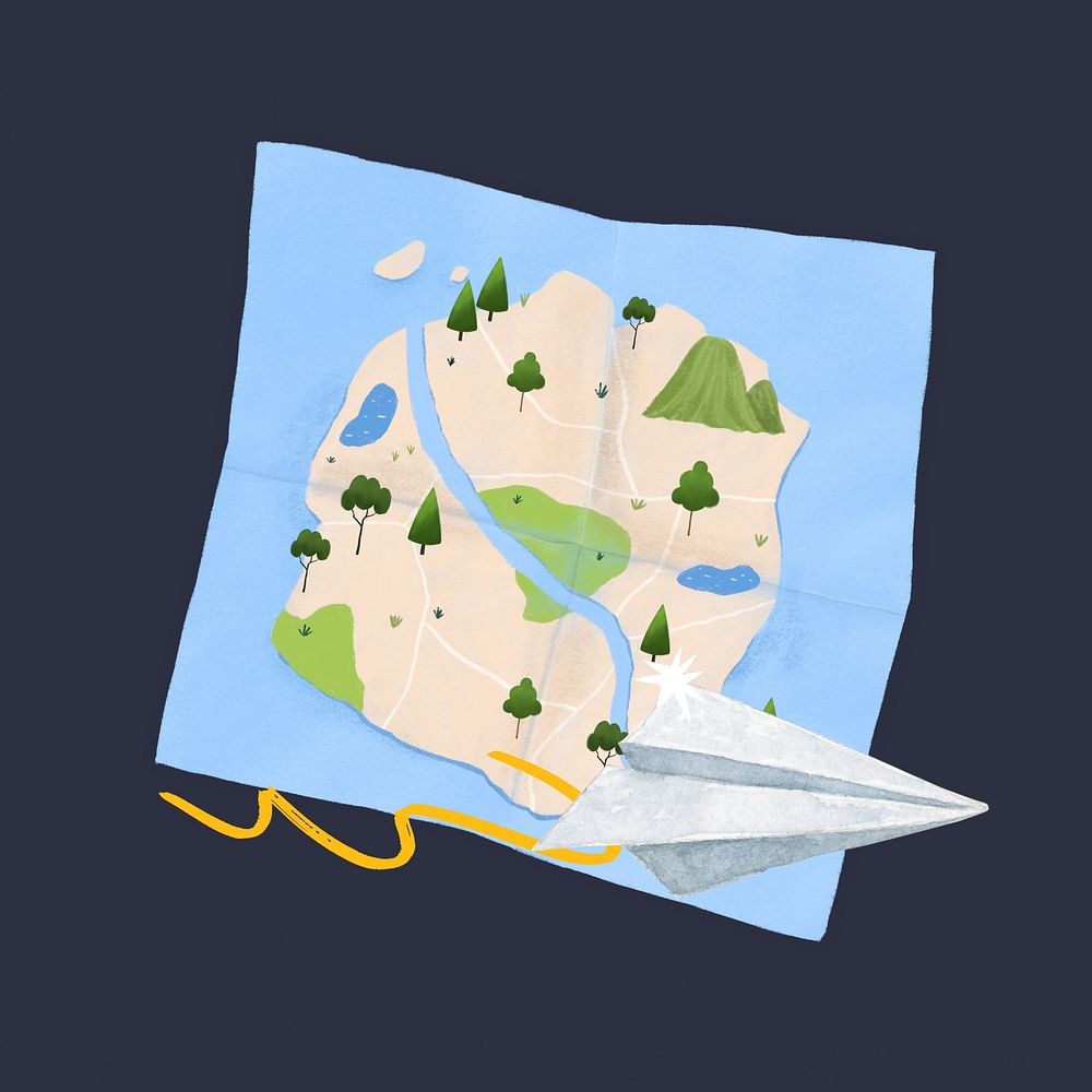 Travel map, paper plane illustration