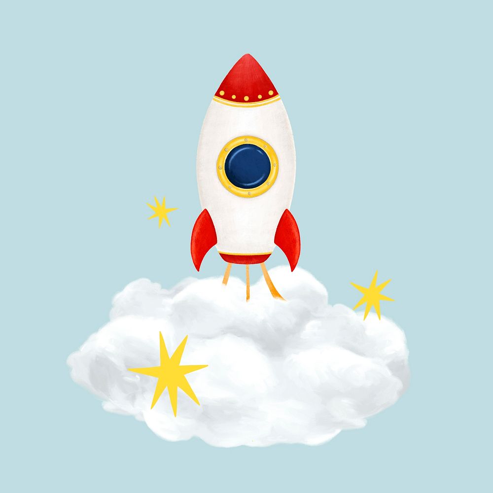 Space rocket launching collage element psd