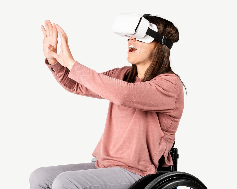 Girl wheelchair VR design element psd