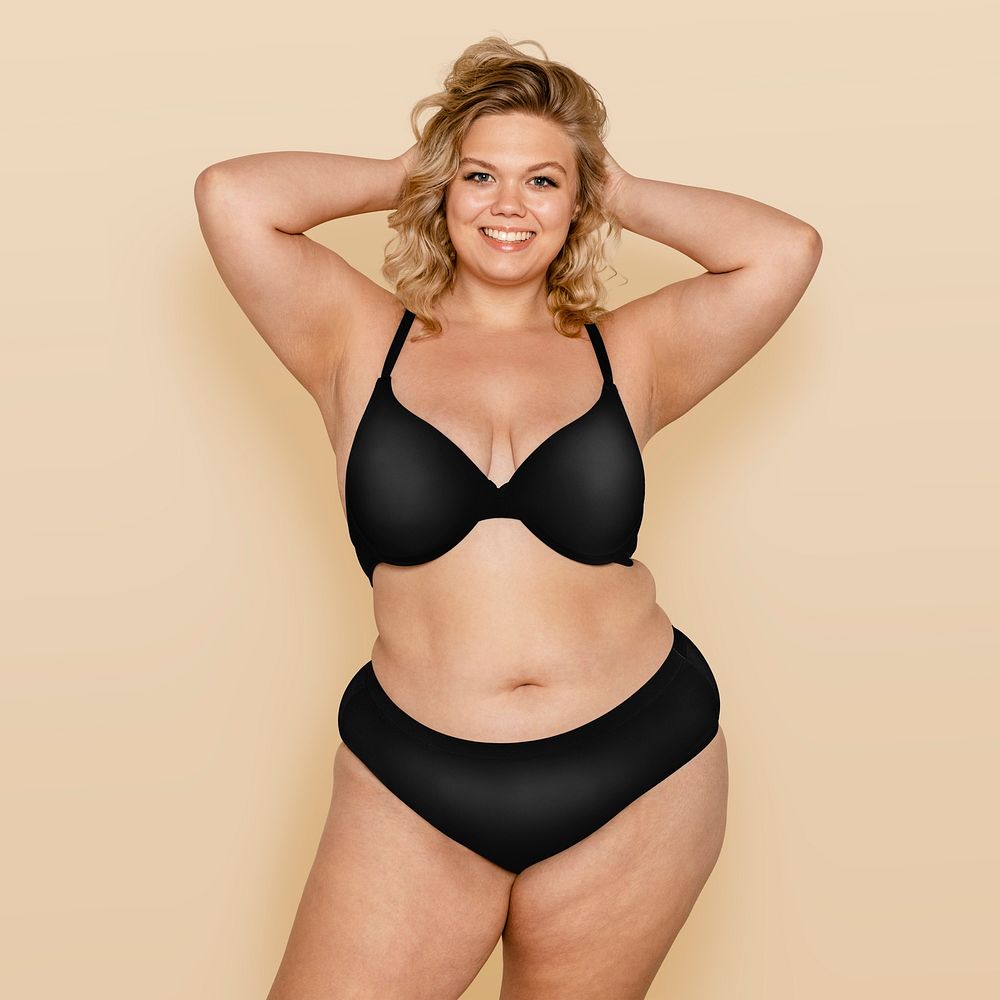 Plus size underwear mockup on beautiful curvy woman psd