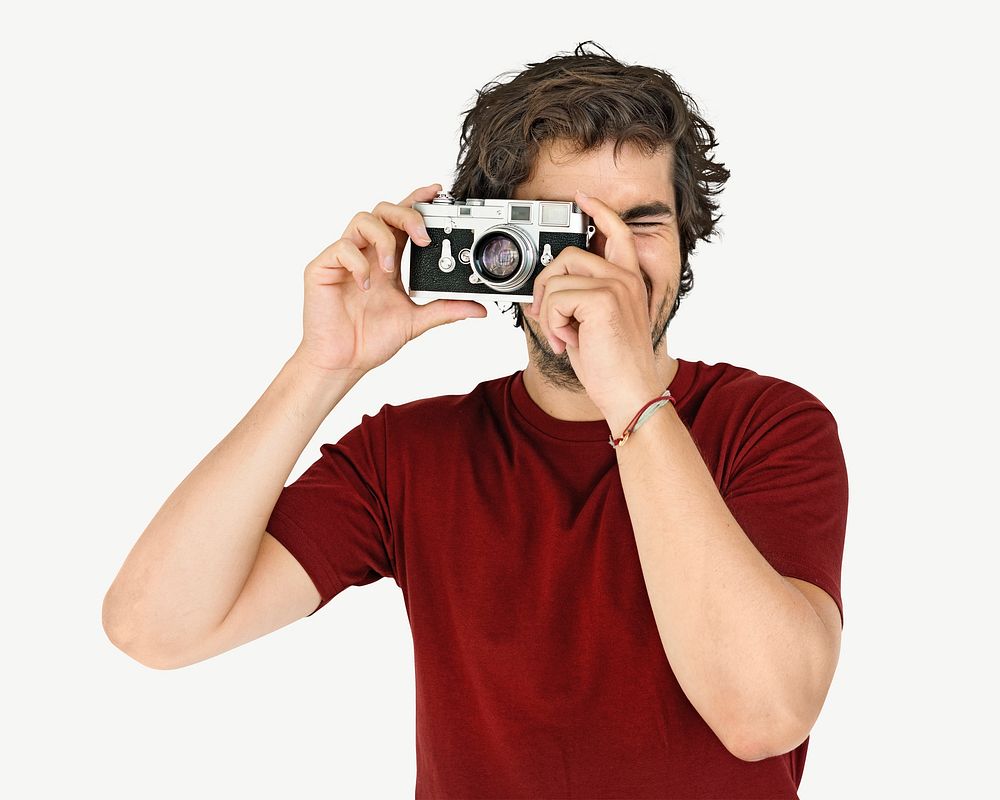 Young man taking photo psd