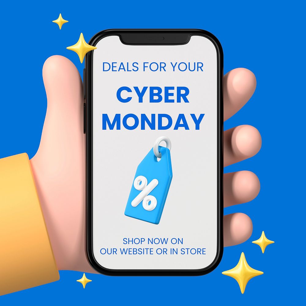 Cyber Monday Facebook ad template, 3D sale design vector