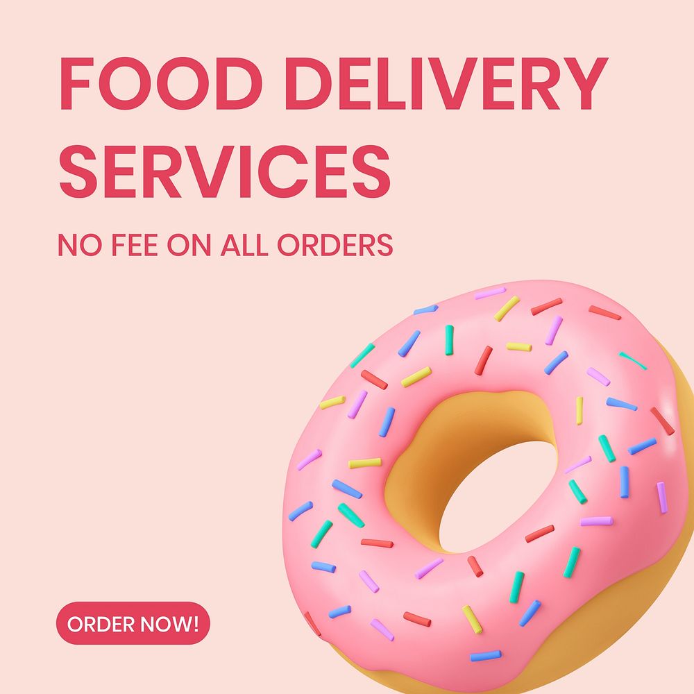 Food delivery Facebook ad template, marketing, pink design  psd