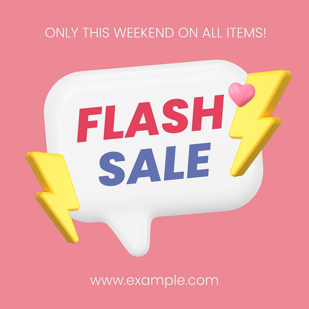 E-commerce Instagram ad template, flash sale pink design vector