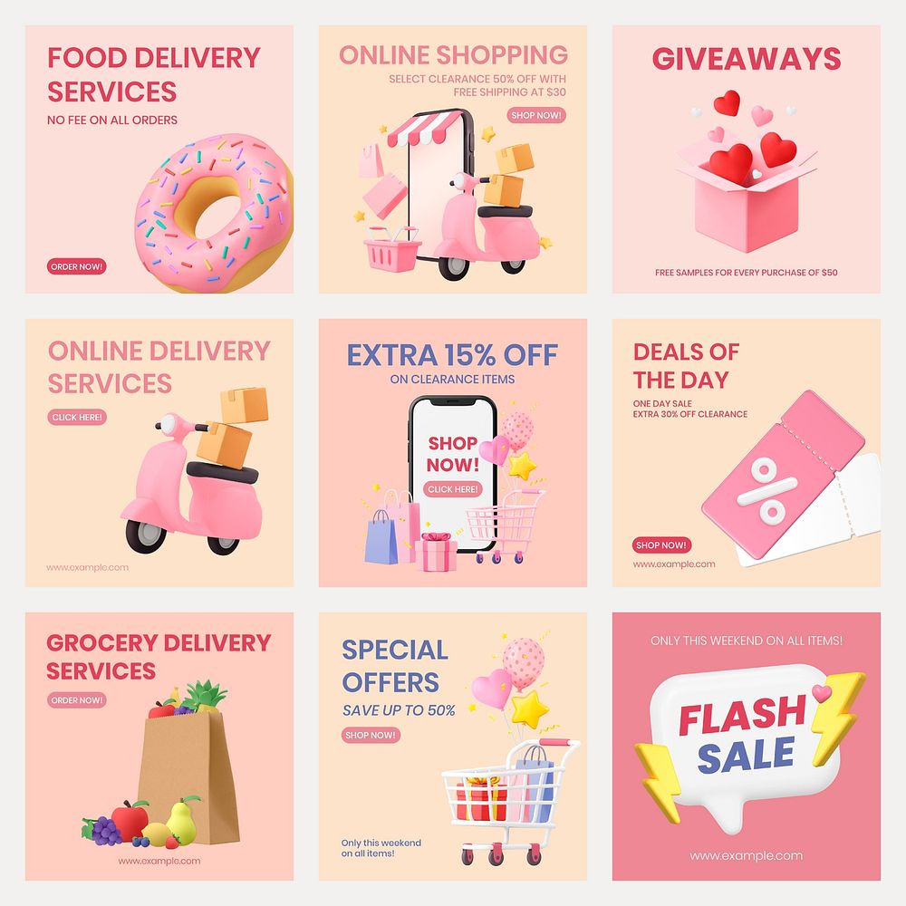 3D sale Instagram ad templates, pastel small business design psd set