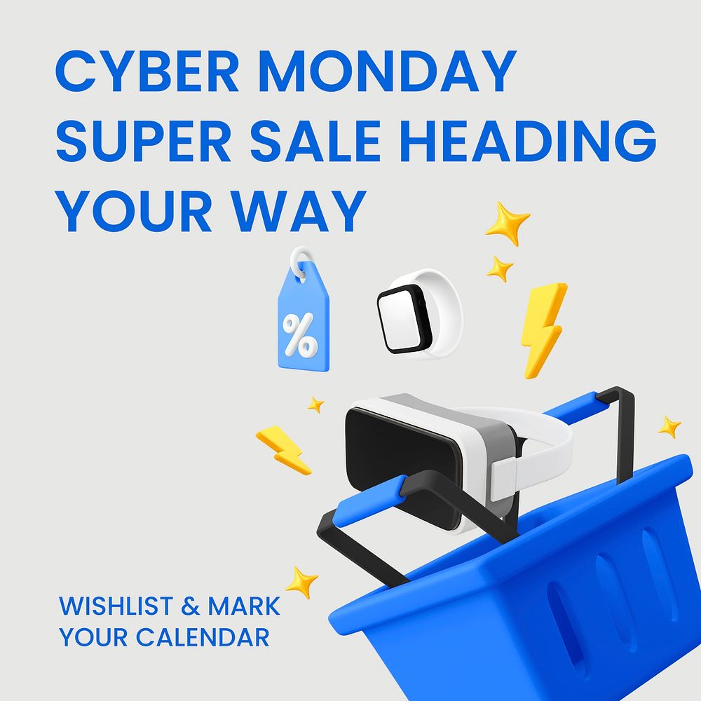Cyber Monday Instagram ad template, 3D sale design vector
