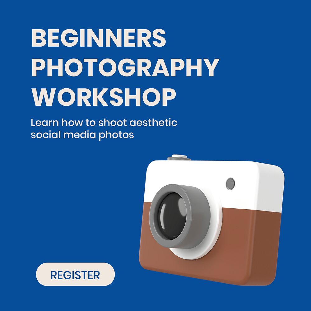Photography workshop Facebook post template, 3D design psd