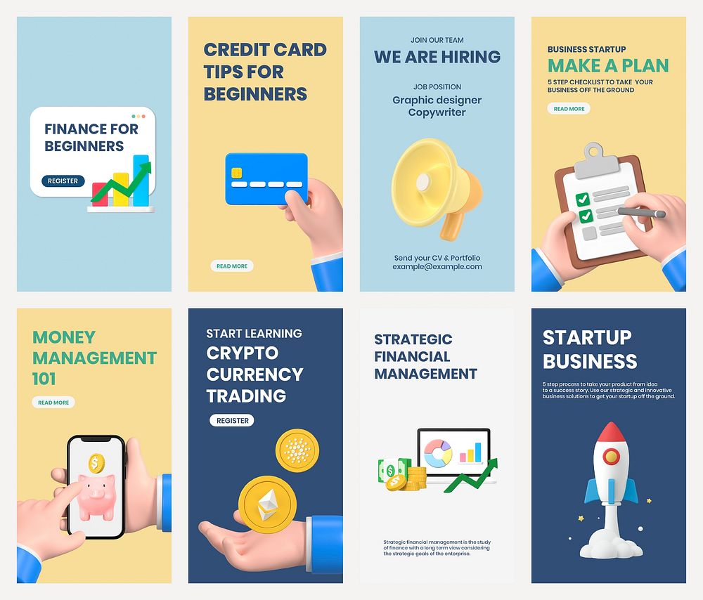 3D finance business template, Instagram story set psd