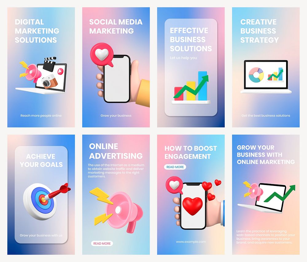 3D social media story template set, editable design vector