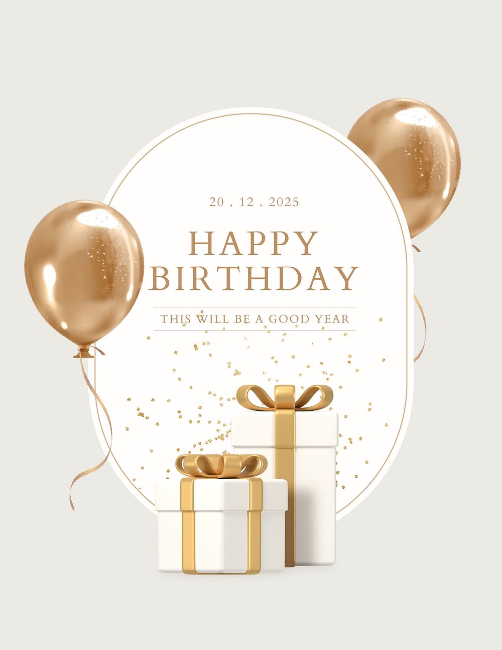 Gold birthday flyer template, 3D rendering aesthetic vector