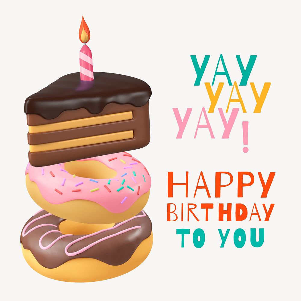 Birthday cake Instagram post template, cute greeting card vector