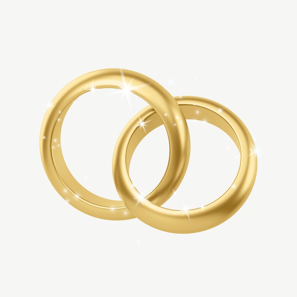 Gold wedding rings, 3D sparkly jewelry illustration psd