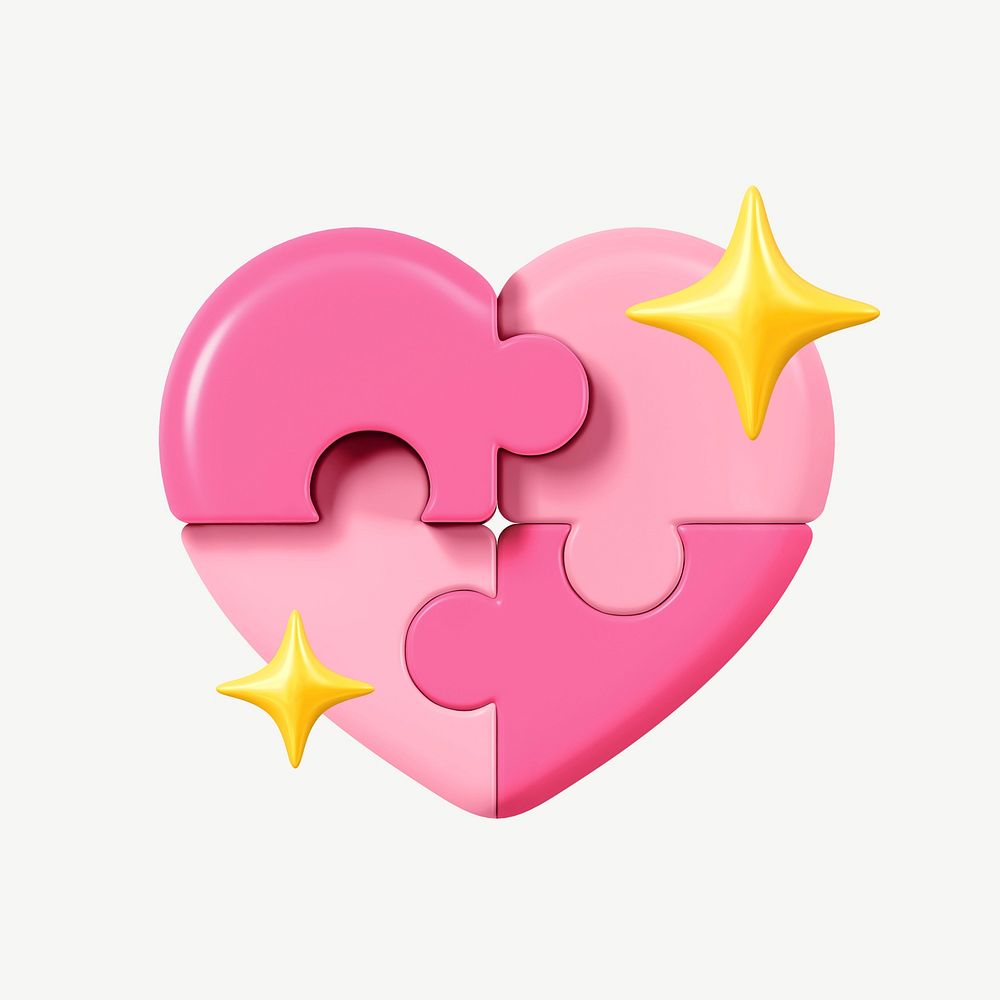 Pink jigsaw heart, 3D Valentine's remix psd