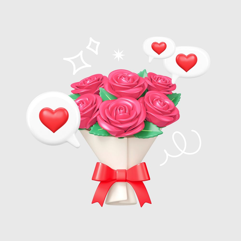 Pink rose bouquet, 3D Valentine's celebration remix psd