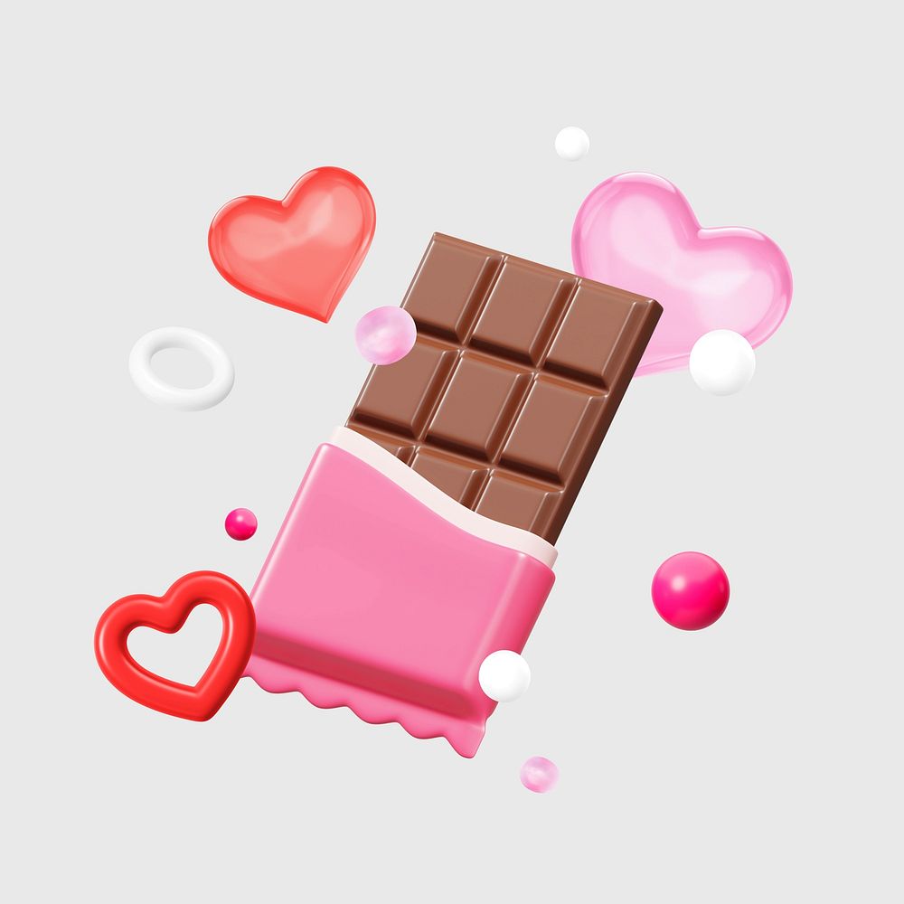 Valentine's chocolate bar, 3D love remix psd