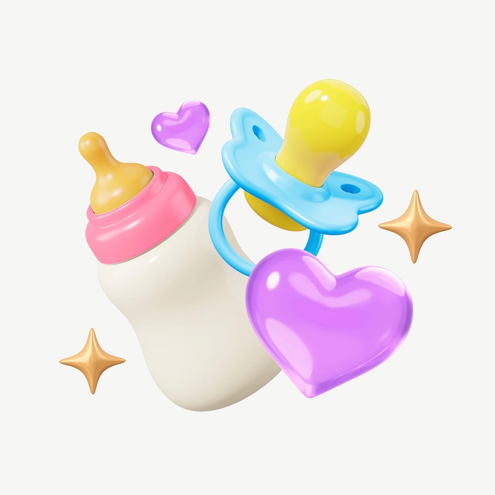 Baby bottle pacifier, 3D cute remix psd