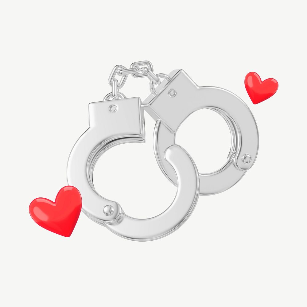 Valentine's heart handcuffs, 3D love remix psd