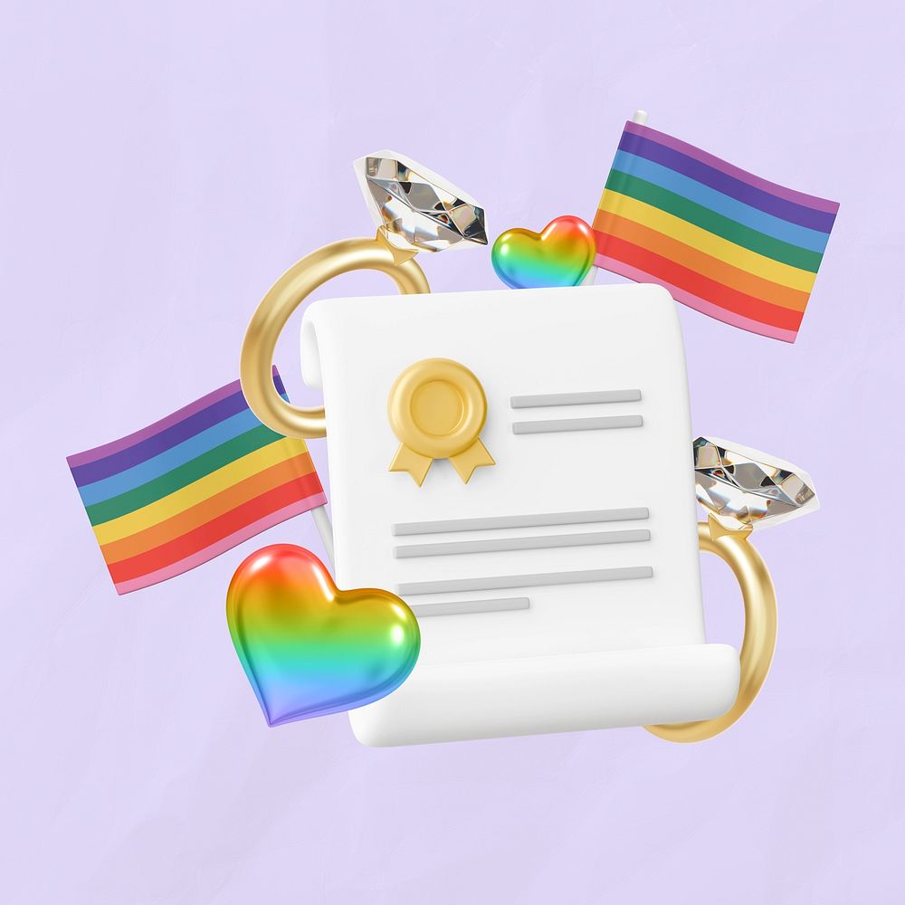 Gay marriage certificate, 3D LGBTQ remix
