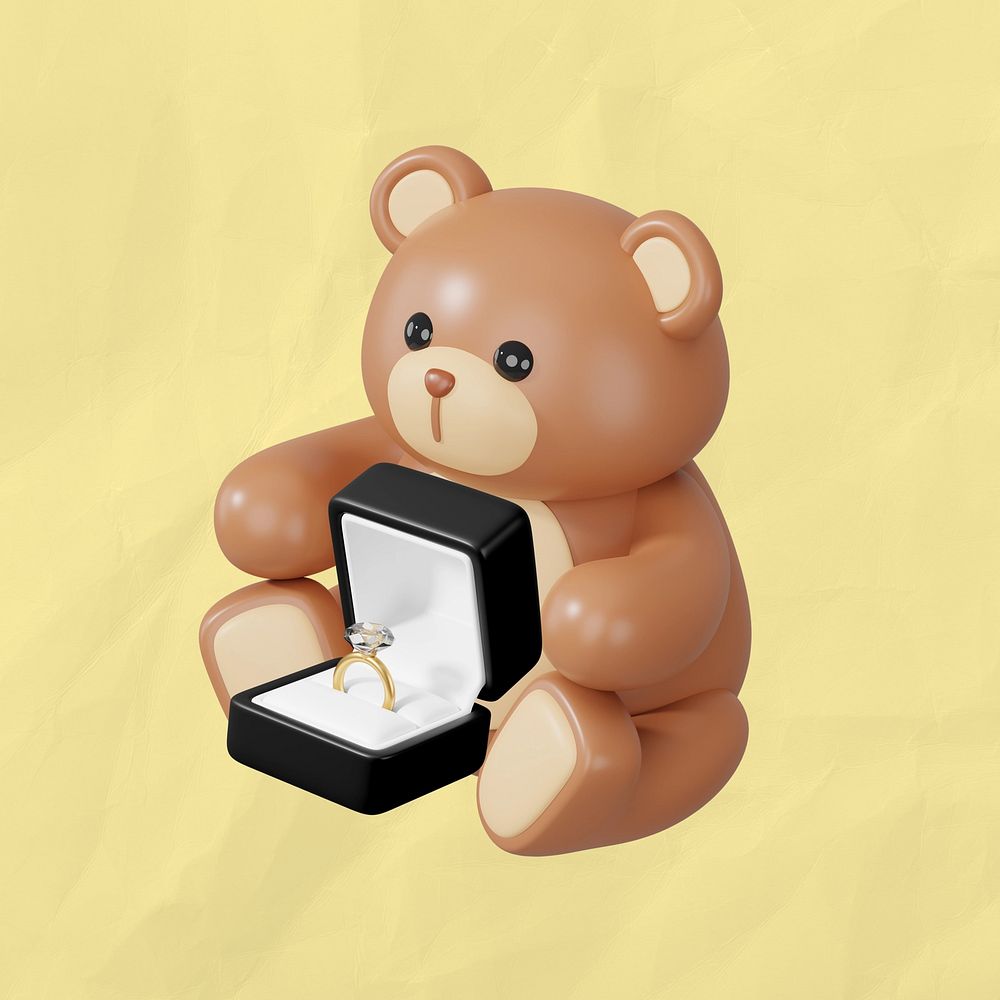 Teddy bear engagement ring, 3D wedding remix