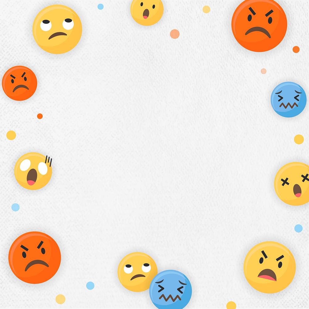 Angry emoticon frame background, white, paper textured design