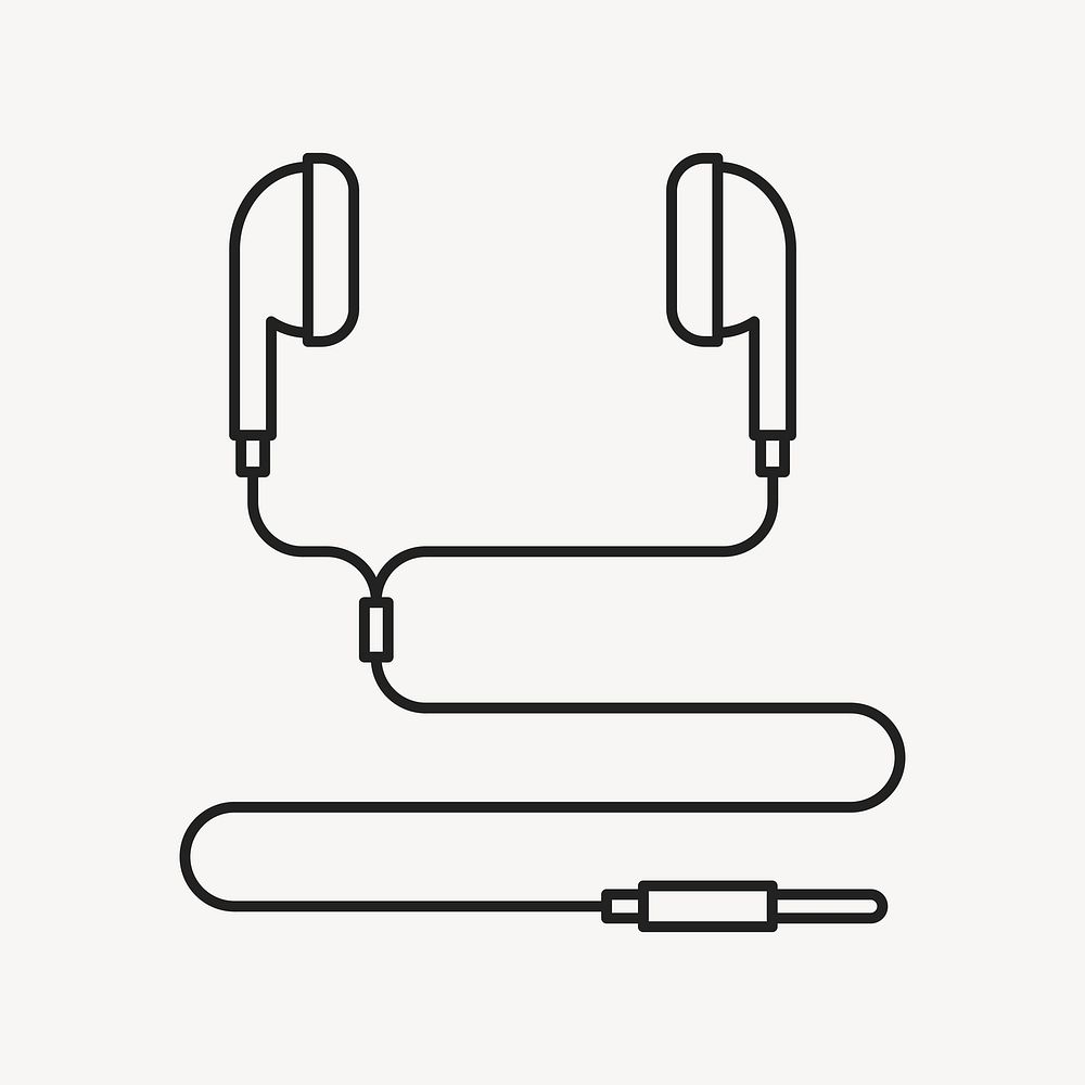 Earphones digital device, health & wellness minimal line art illustration vector