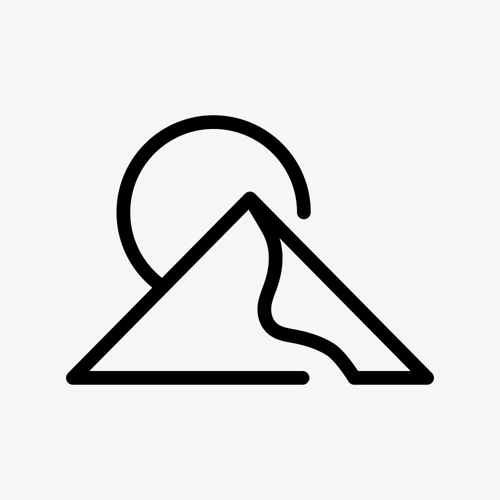 Sunset mountain travel icon, line art design vector
