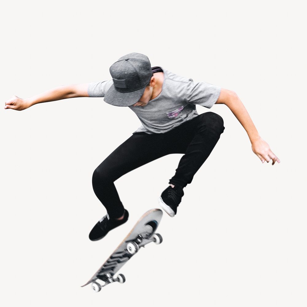 Street boy skateboarding isolated image