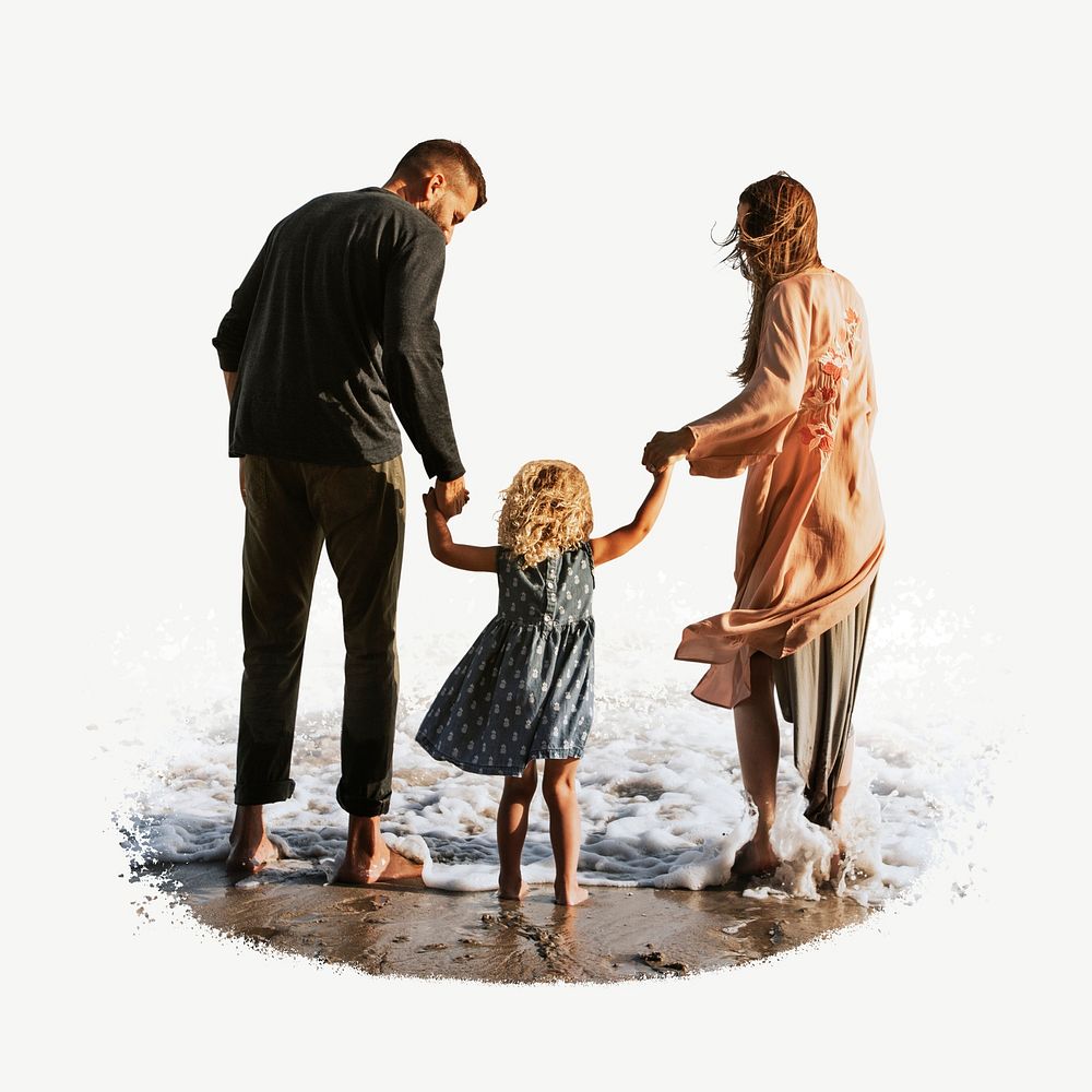 Family at beach isolated graphic psd