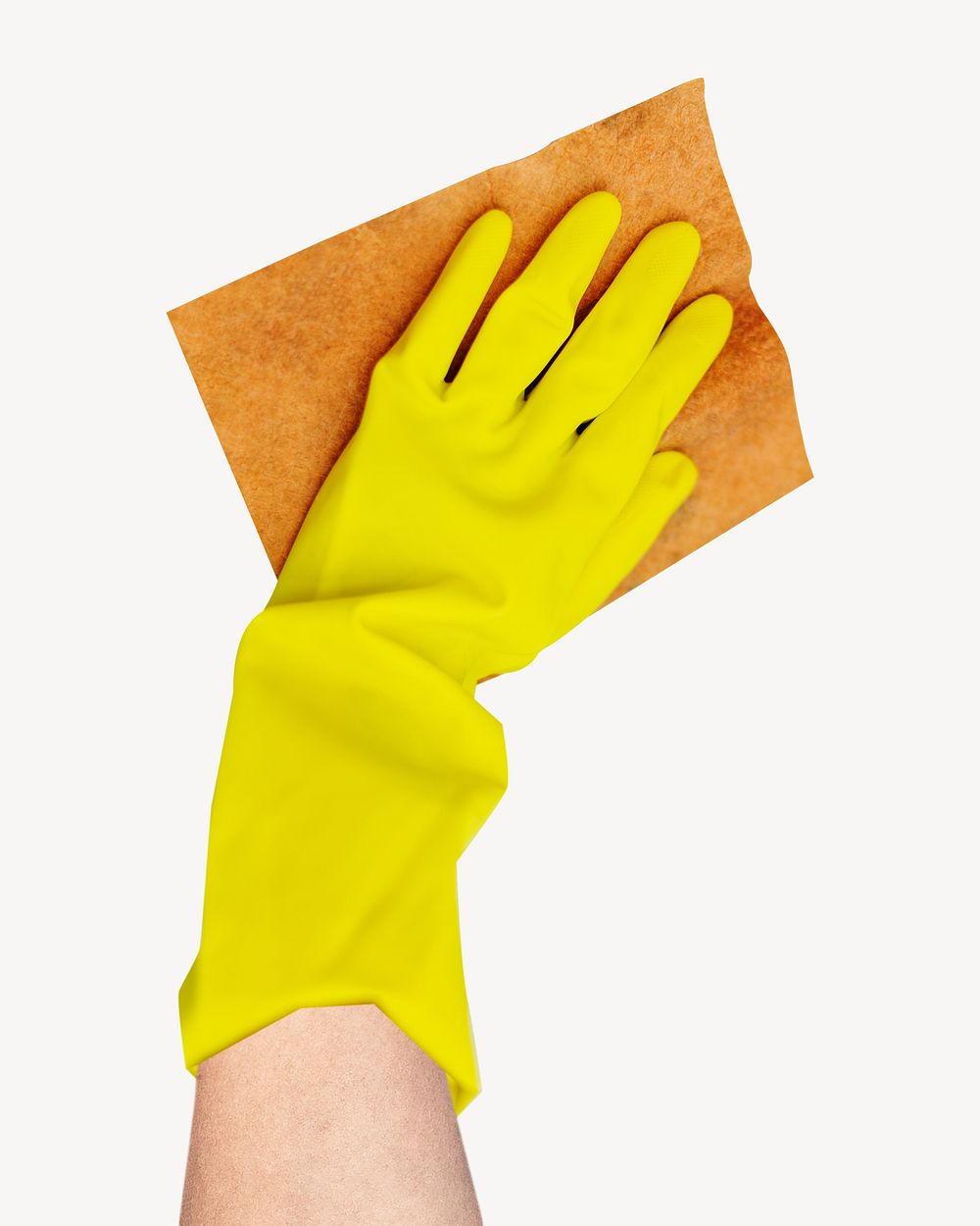 Yellow glove cleaning isolated image on white