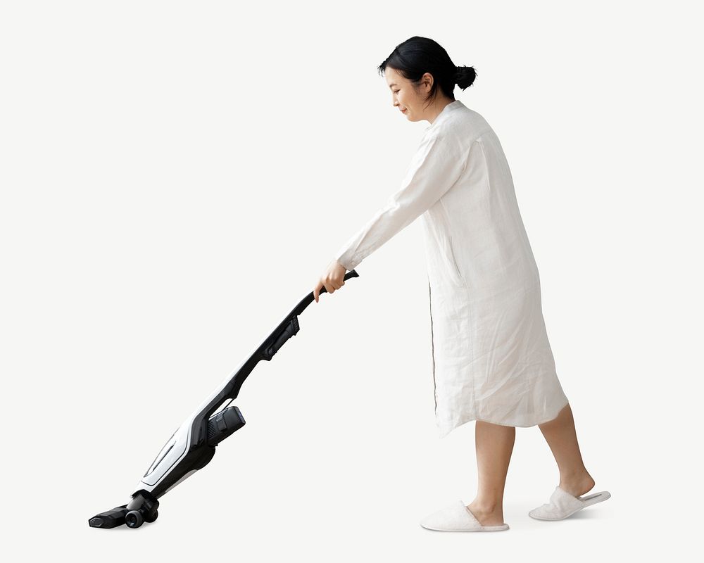 Japanese woman vacuuming isolated graphic psd