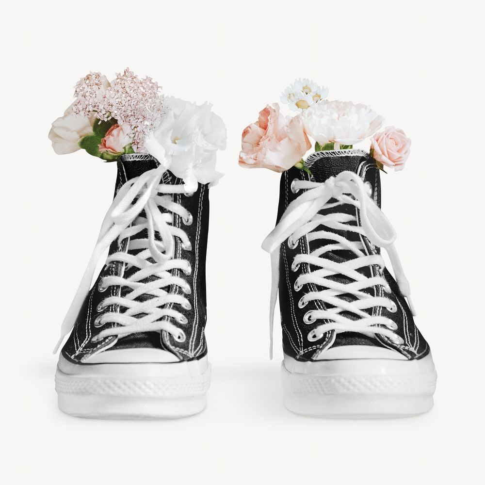 Black shoes with pastel flowers image