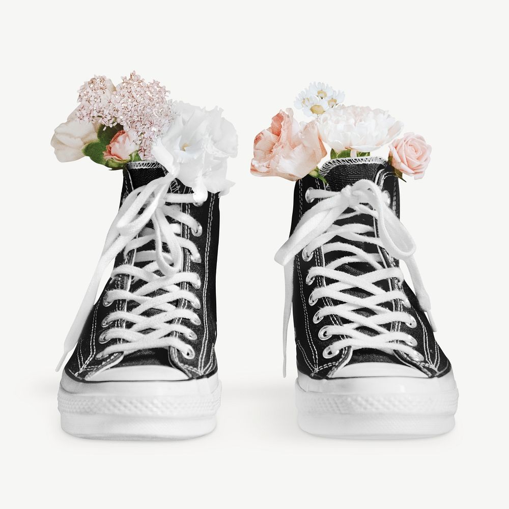 Black shoes with pastel flowers psd