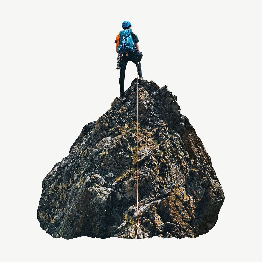 Backpacker at  Chamonix Alps summit in France collage element psd