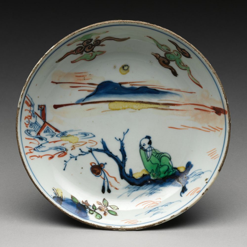 Dish with an immortal on raft