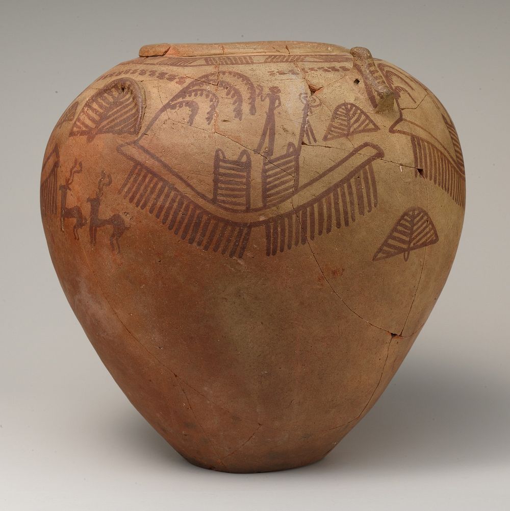 Decorated ware jar with boats and human figures and falcon-styled lugs