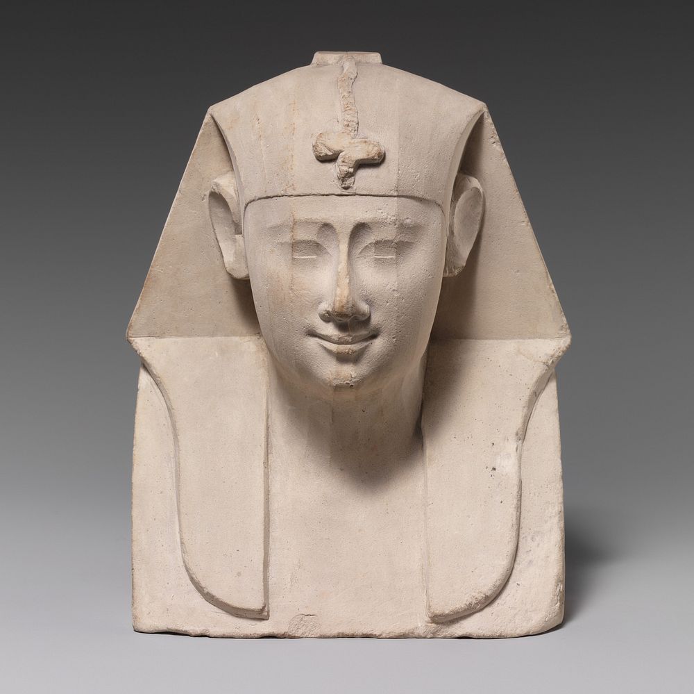 Bust of a royal figure with downward-hanging snake