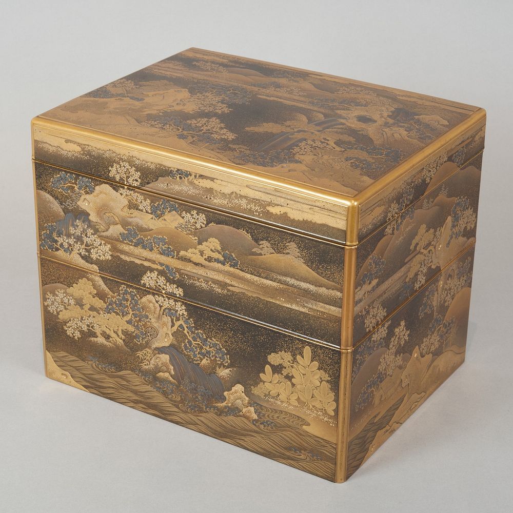 Box for Incense Utensils with Cherry Blossoms in a Landscape