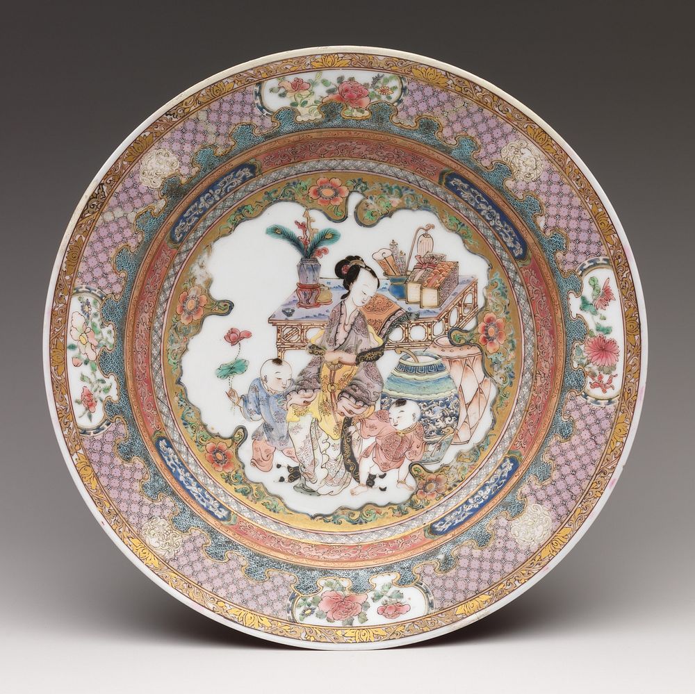 Dish with scene of a woman and children
