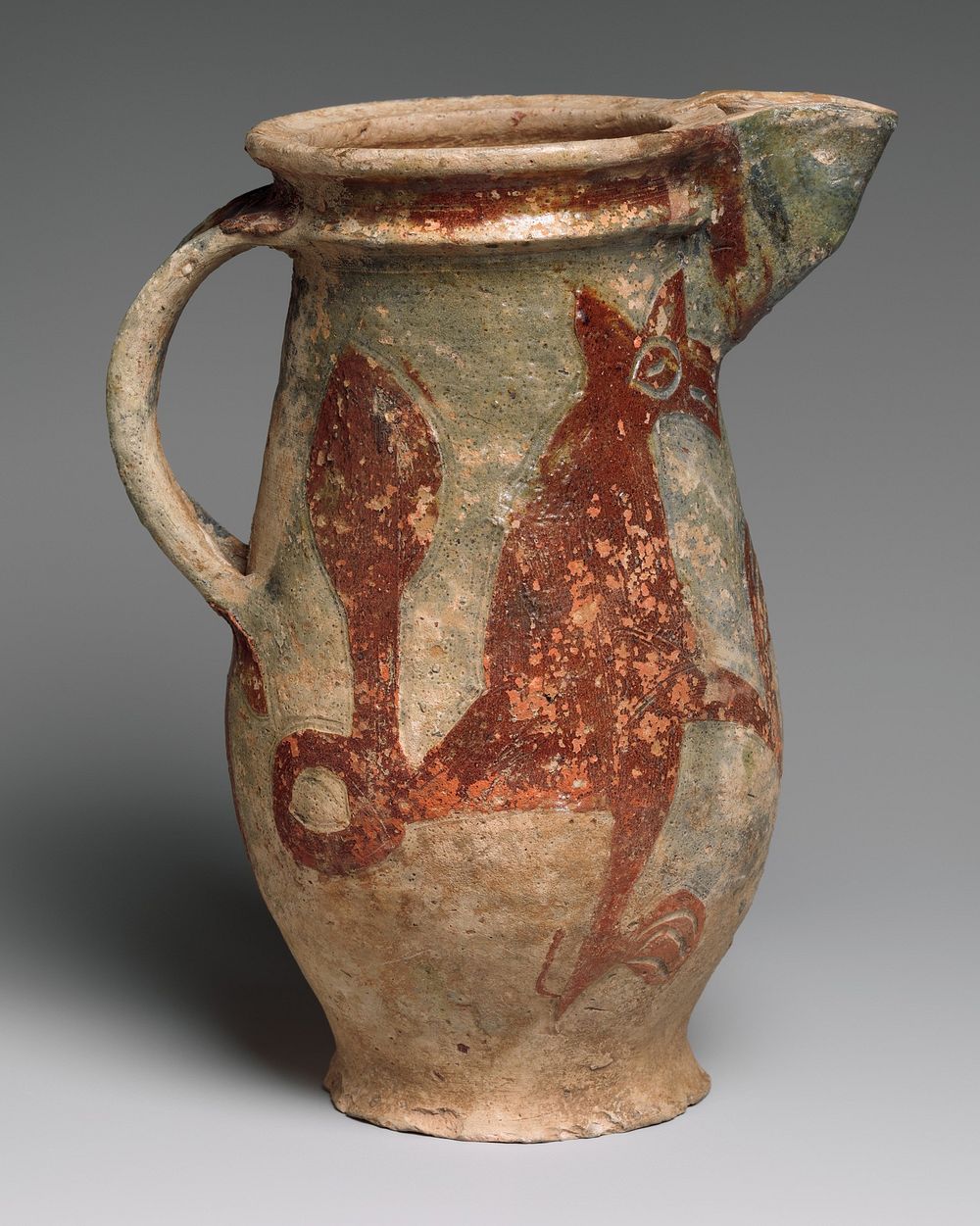 Barrel-Shaped Jug with a Fox and a Rooster