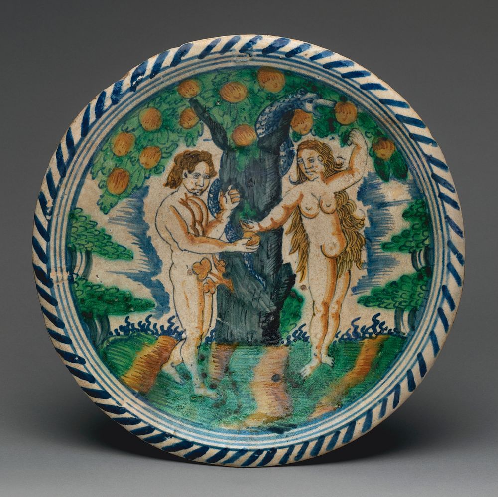Display dish with the Temptation of Adam and Eve