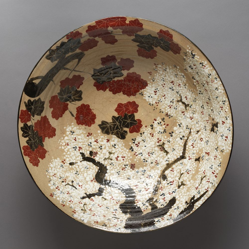 Large Bowl with Cherry Blossoms and Maple Leaves