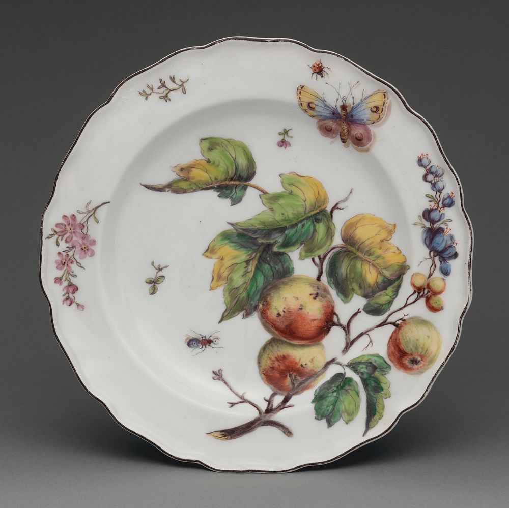 Botanical plate with spray of apples