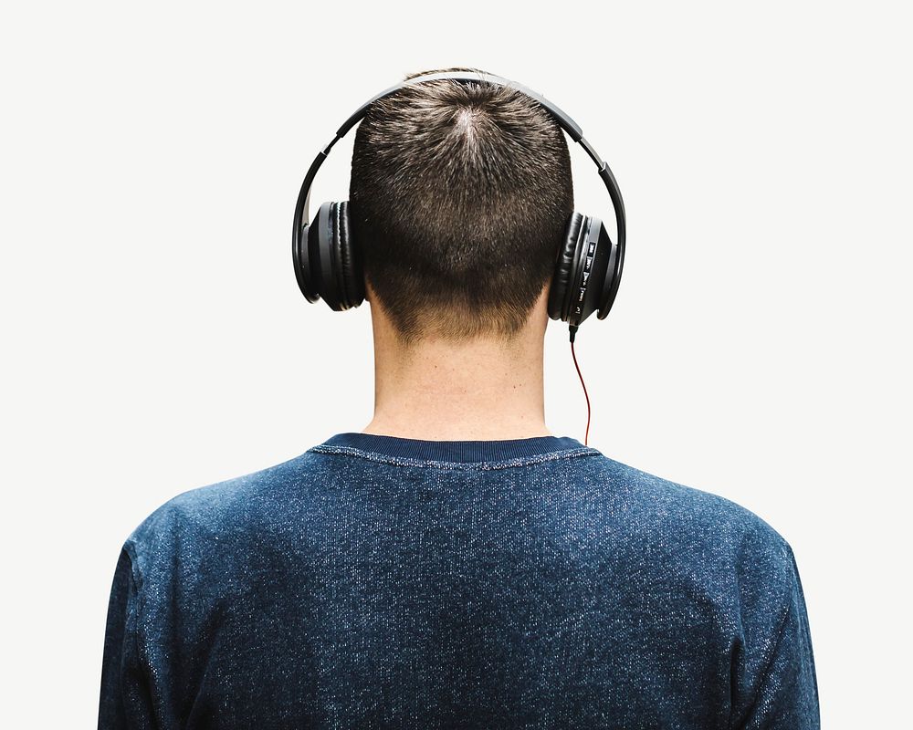 Man wearing headphones psd collage element