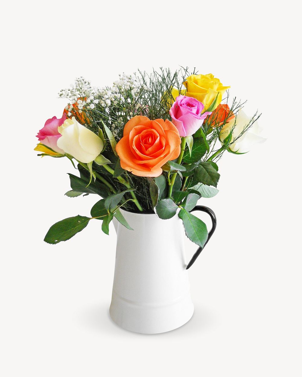 Colorful roses vase isolated design