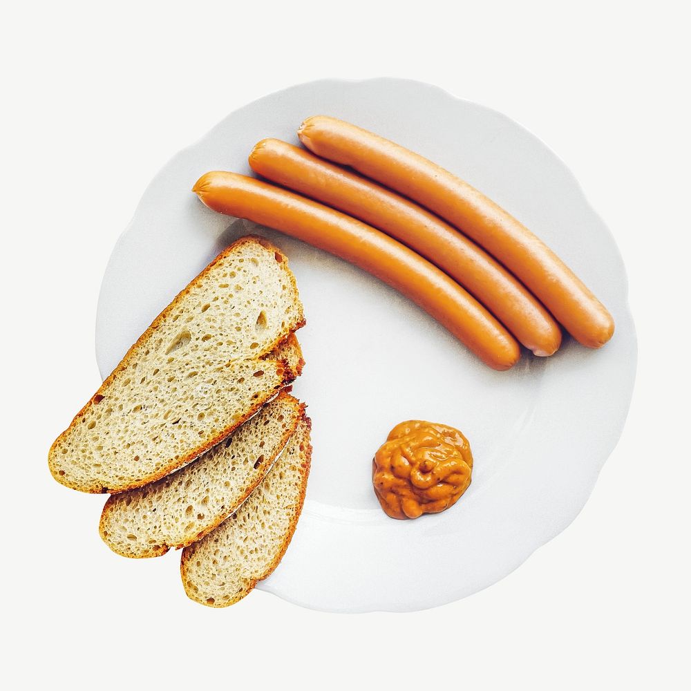 Breakfast sausages bread collage element psd